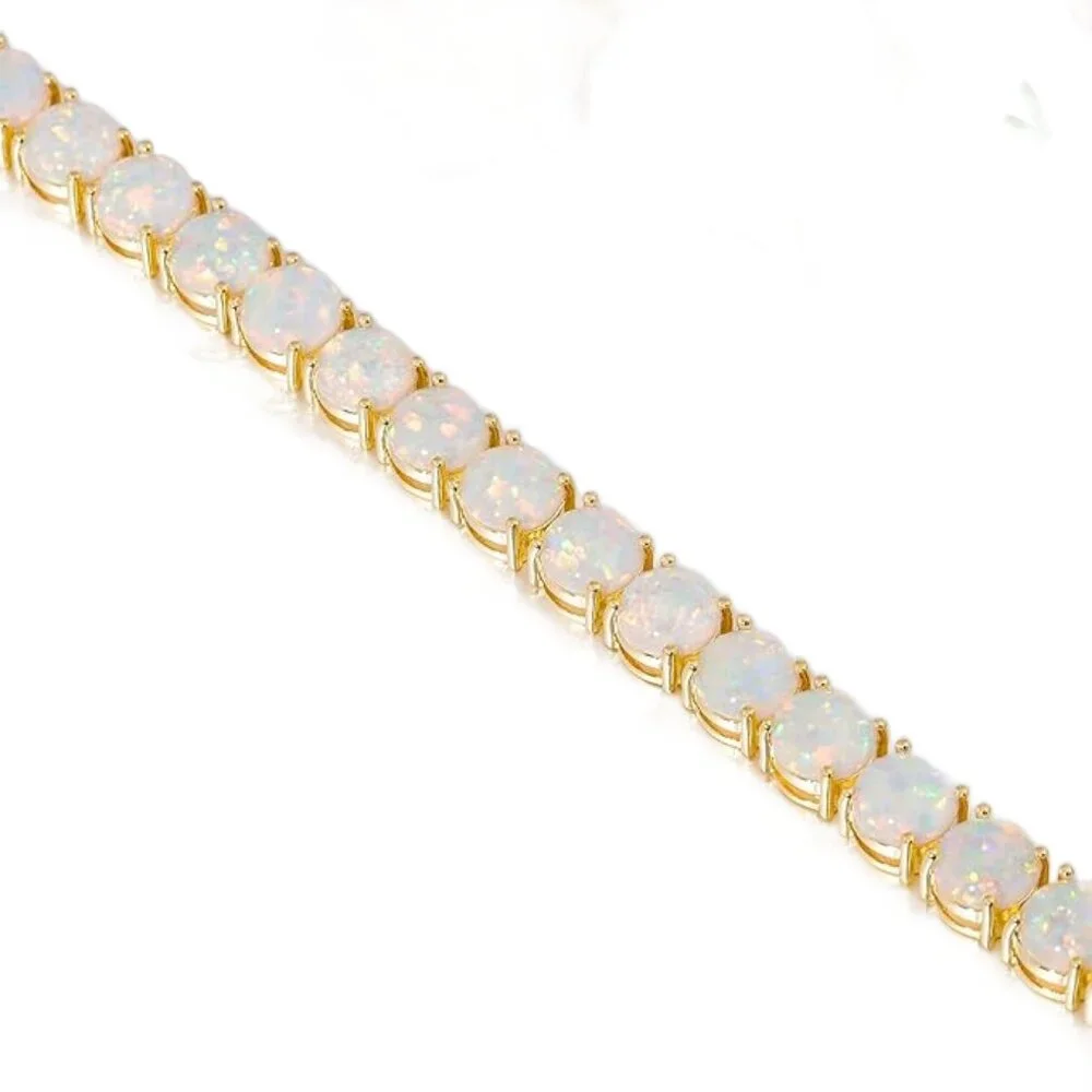 "Sale" Stunning Simulated White Opal Tennis Bracelet - Picture 2 of 7